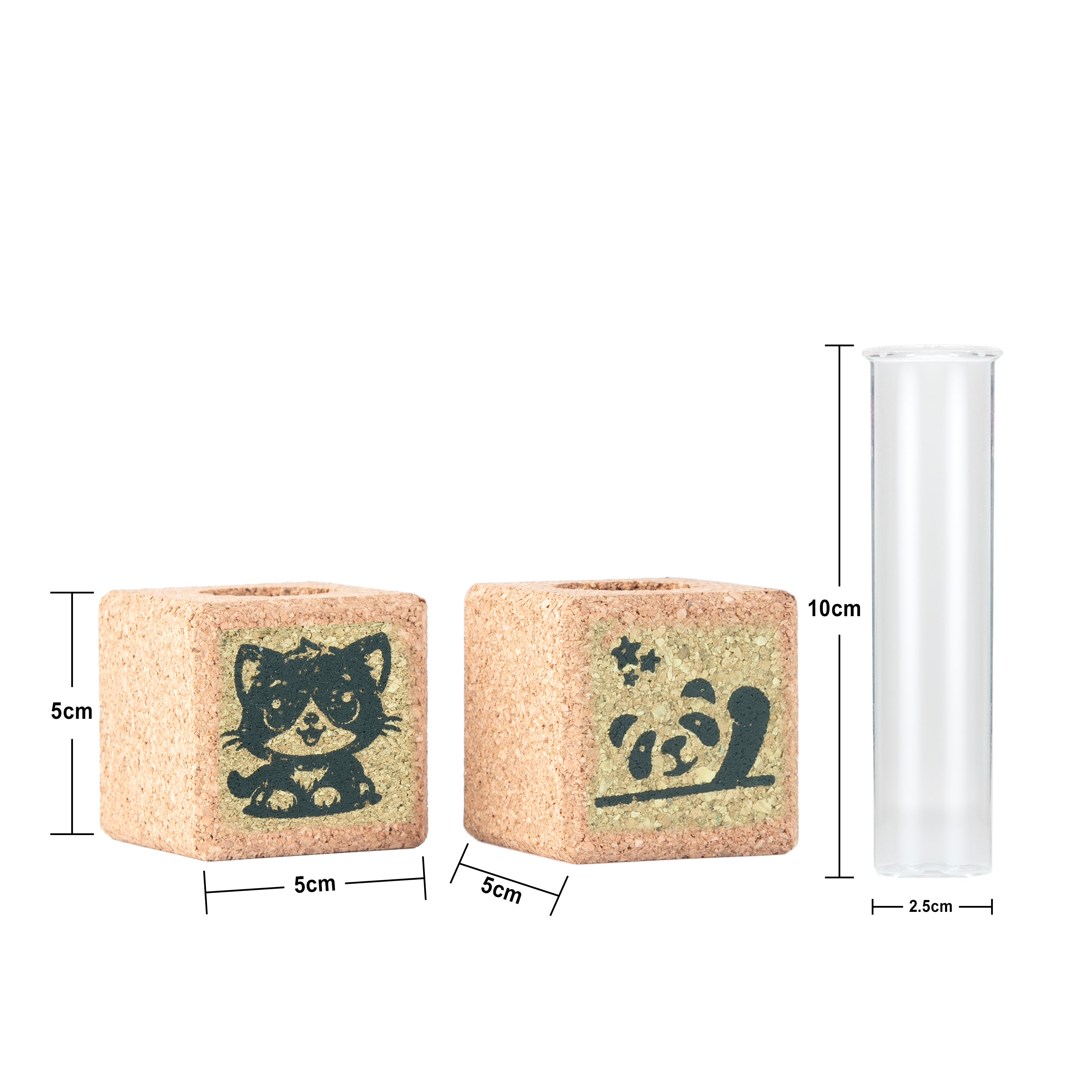 'Cute Cat & Panda' Combo of 2 Cork Magnetic Mini Planters/Vases