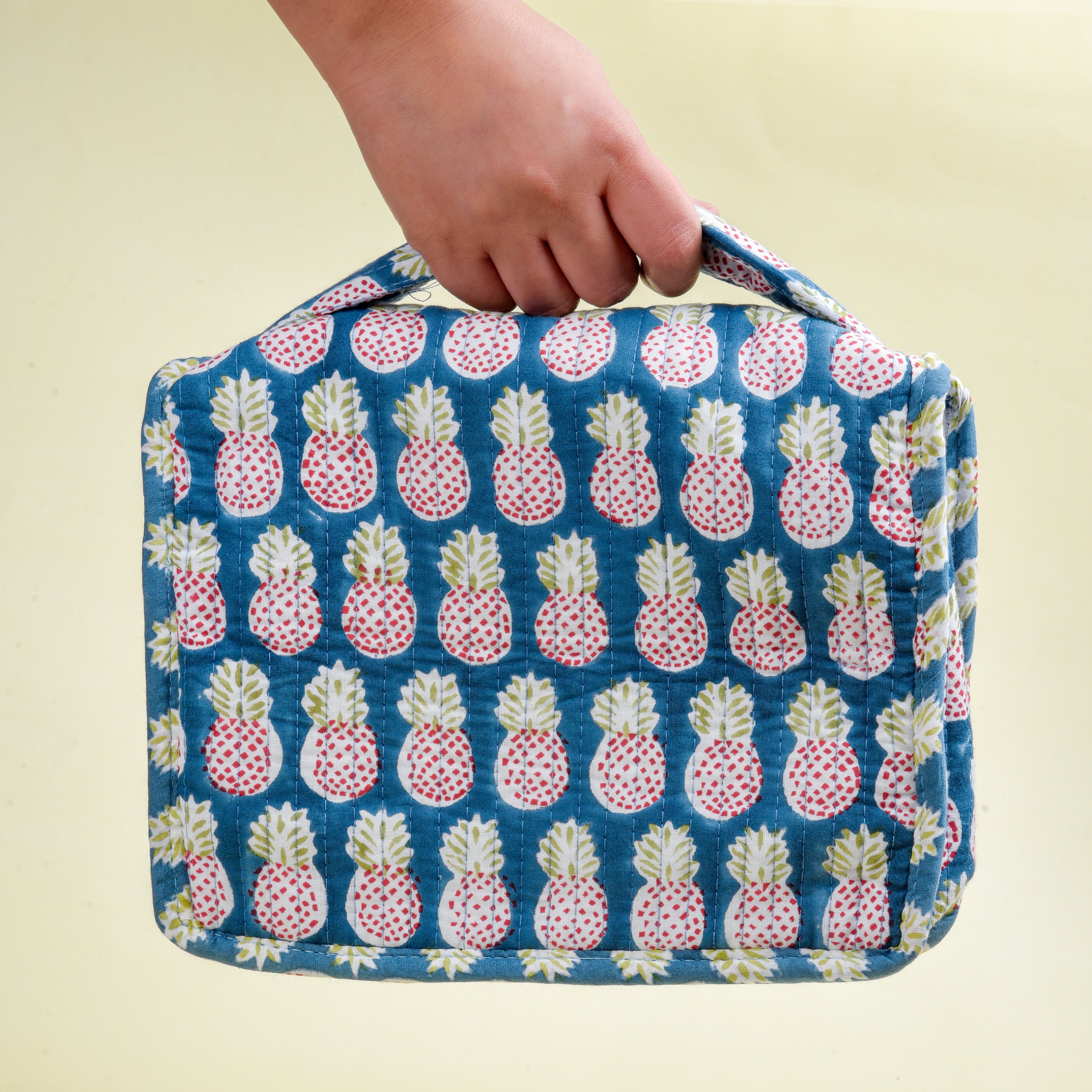 'Pineapple Charm' Block Printed Jewellery & Travel Organizer