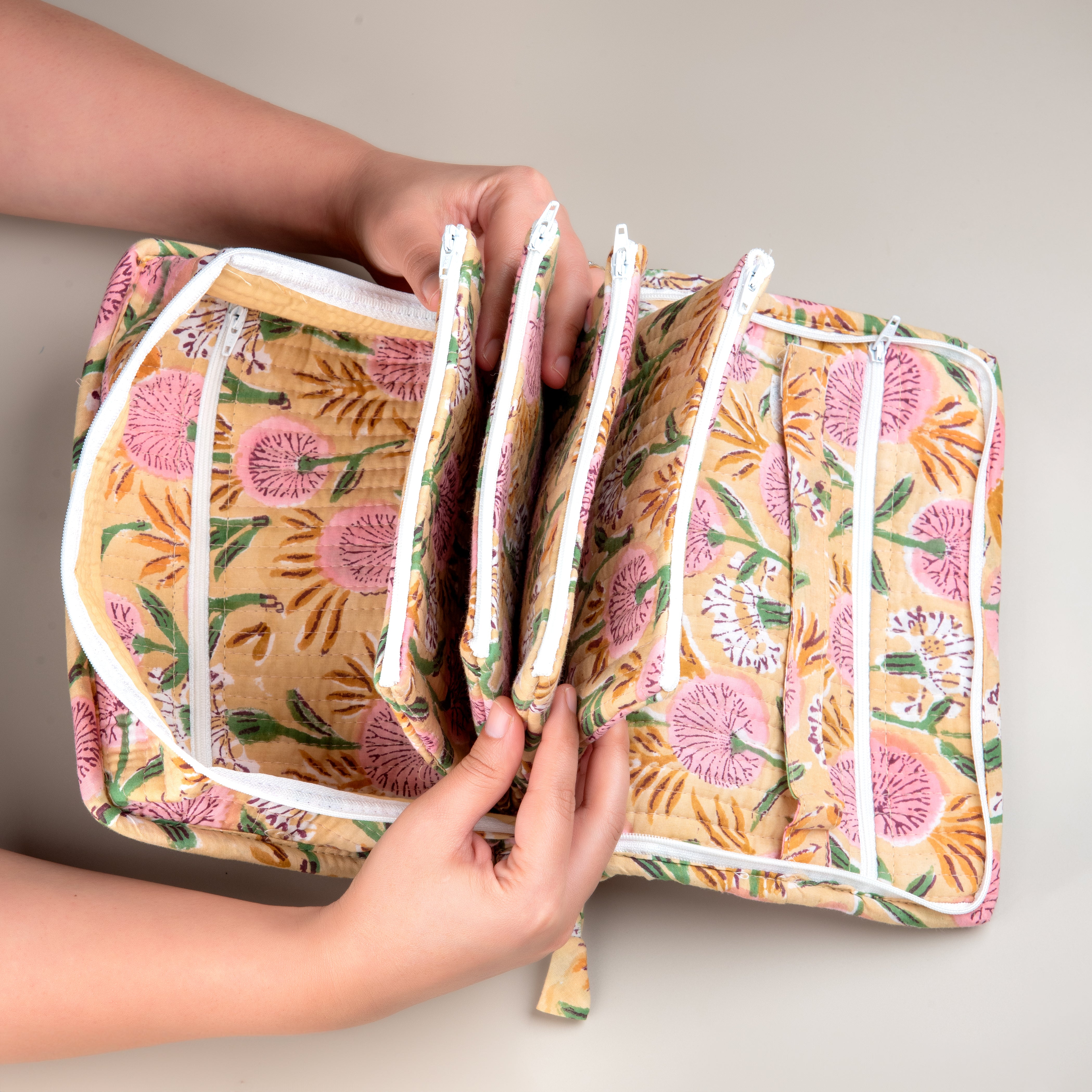 'Blossom Delight' Block Printed Jewellery & Travel Organizer