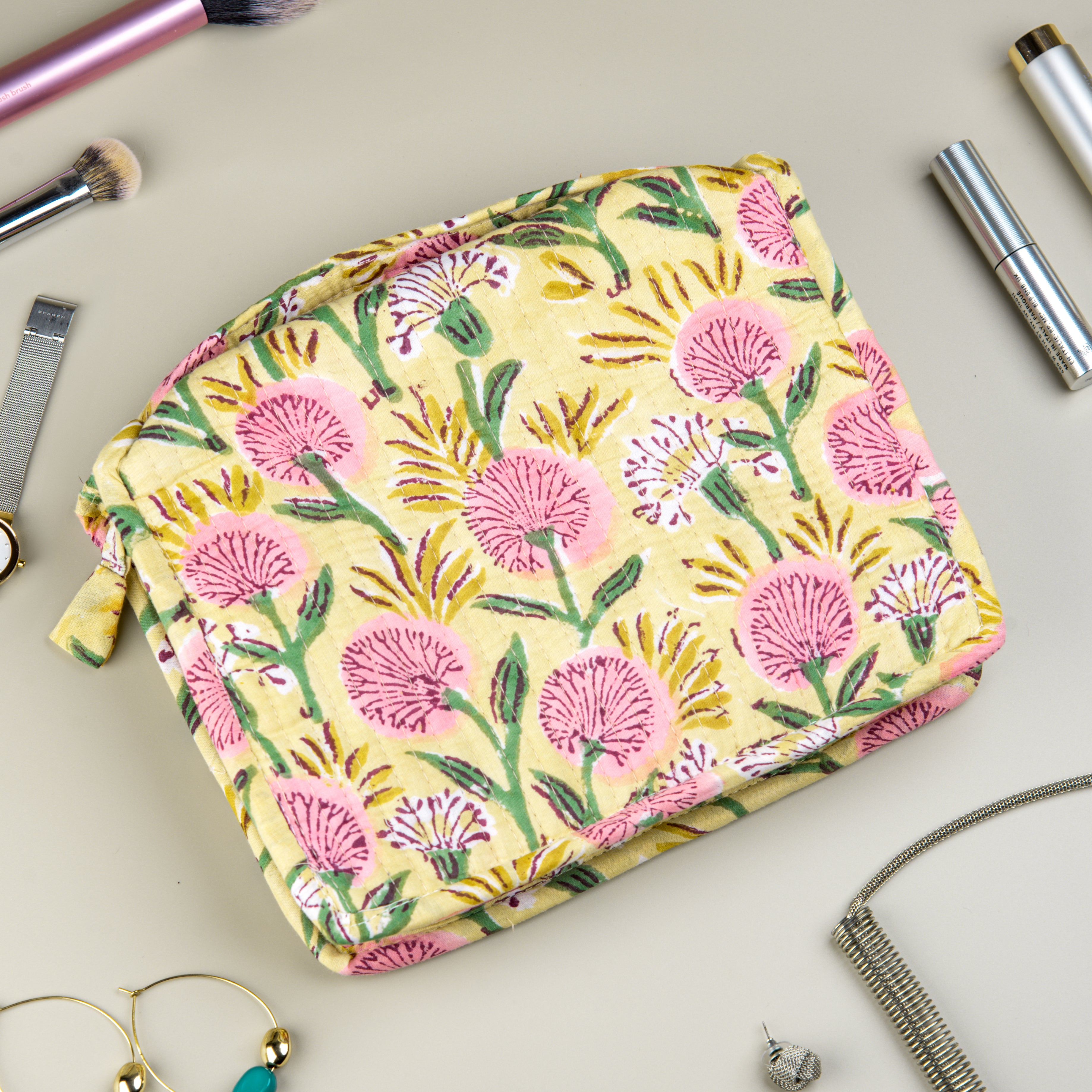 'Blossom Delight' Block Printed Jewellery & Travel Organizer