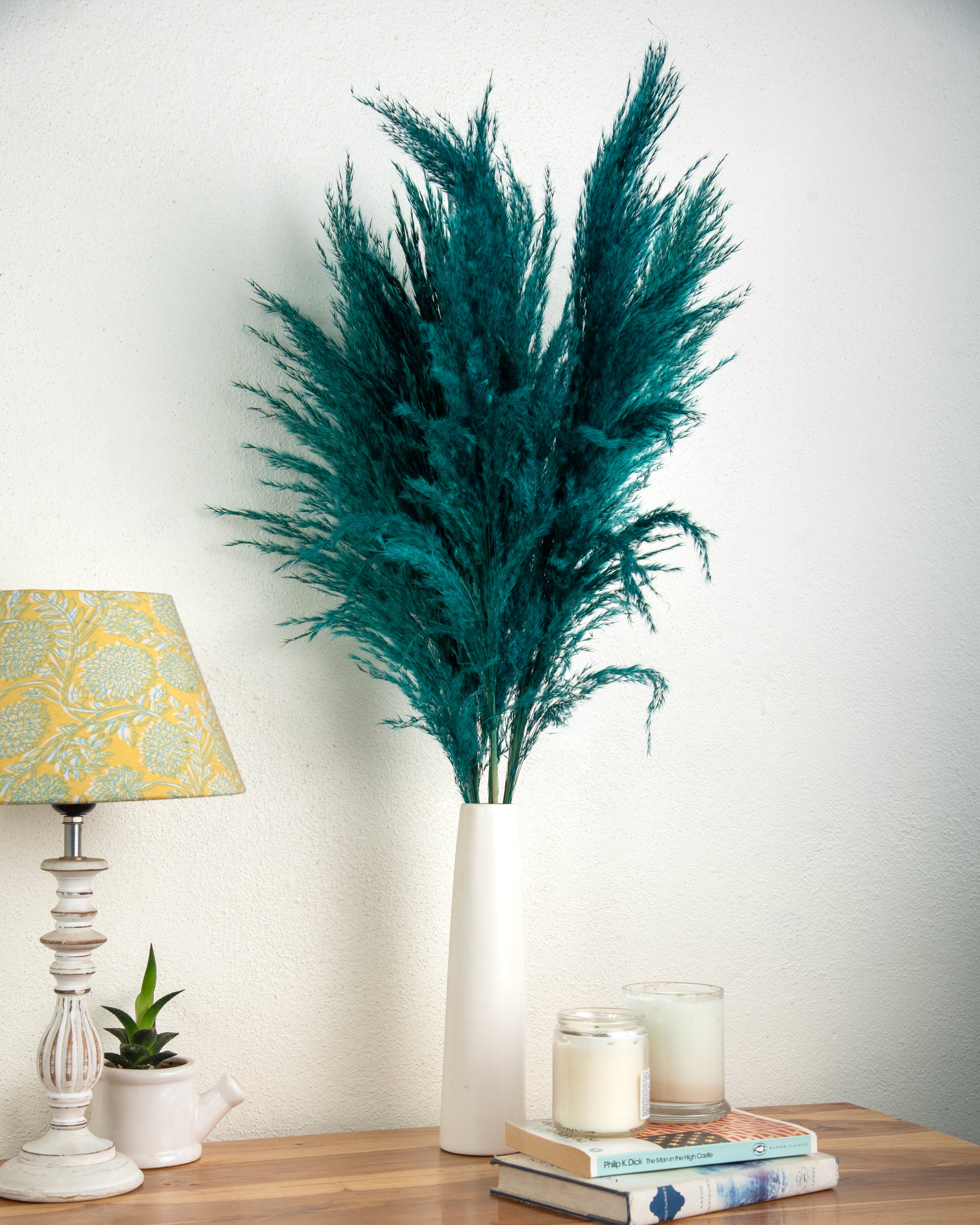 Natural Dried Pampas Grass – 5 Stems (Teal)