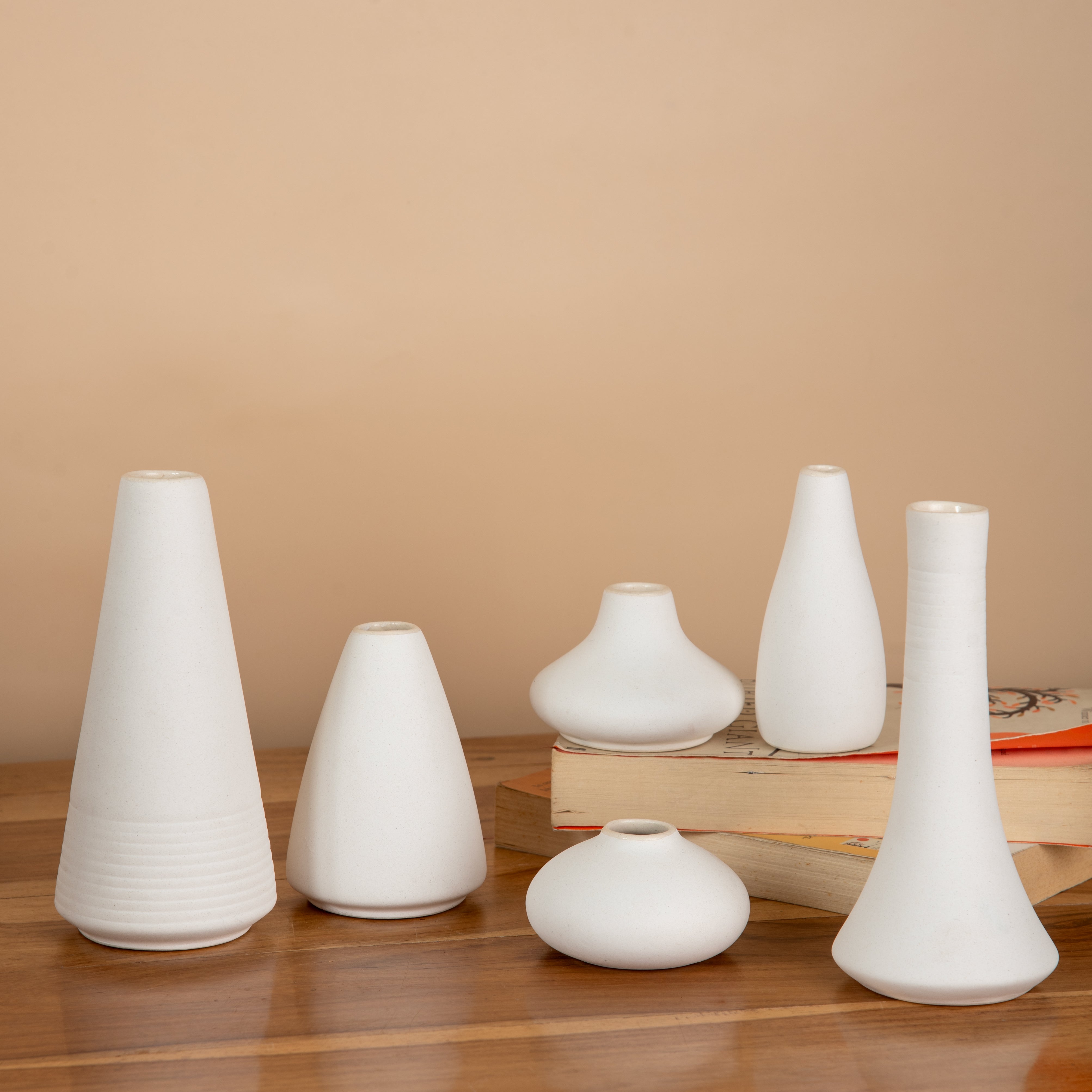 Harmony in Shapes - Set of 6 White Ceramic Mini Vases