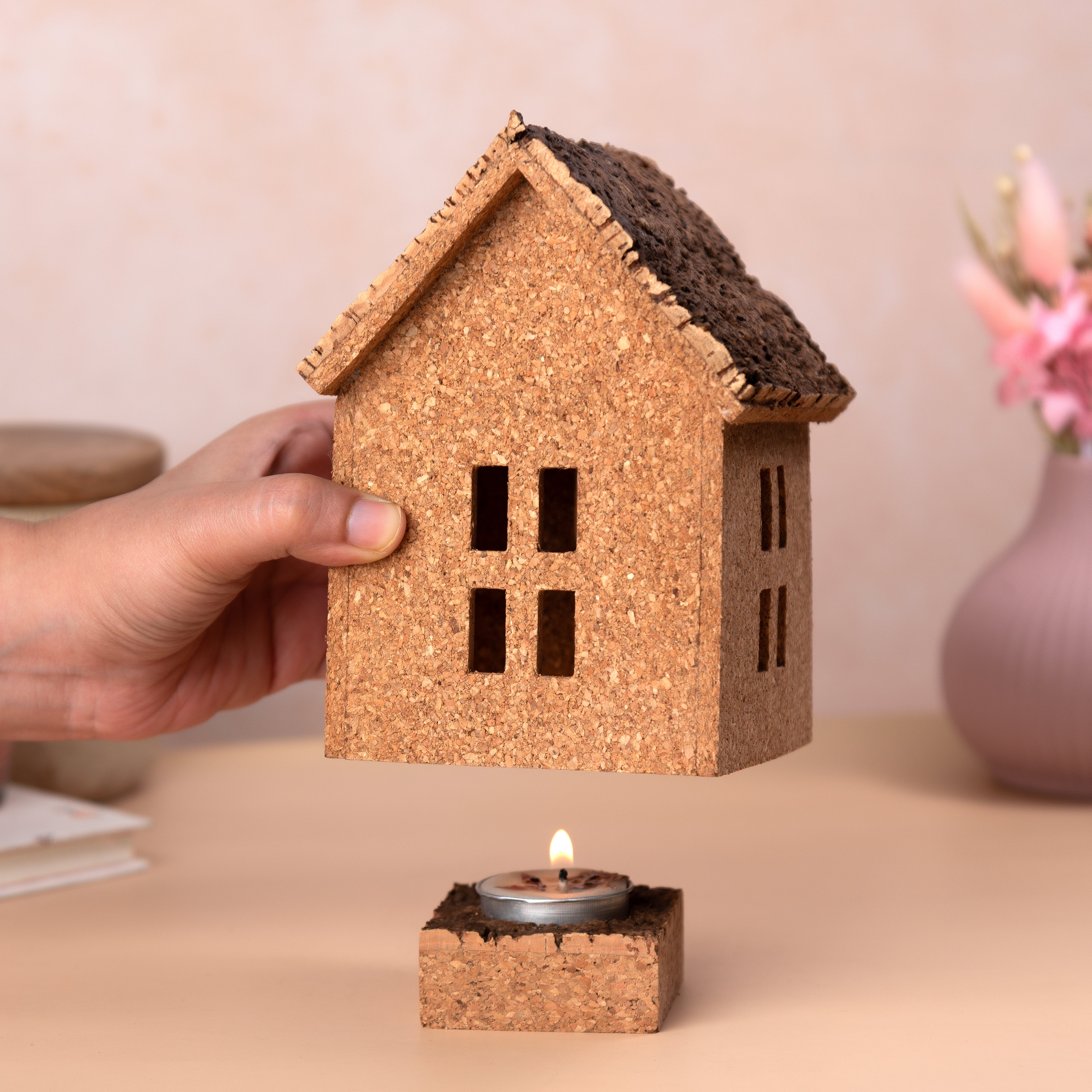 Cork 'Rustic' Hut Tealight Holder