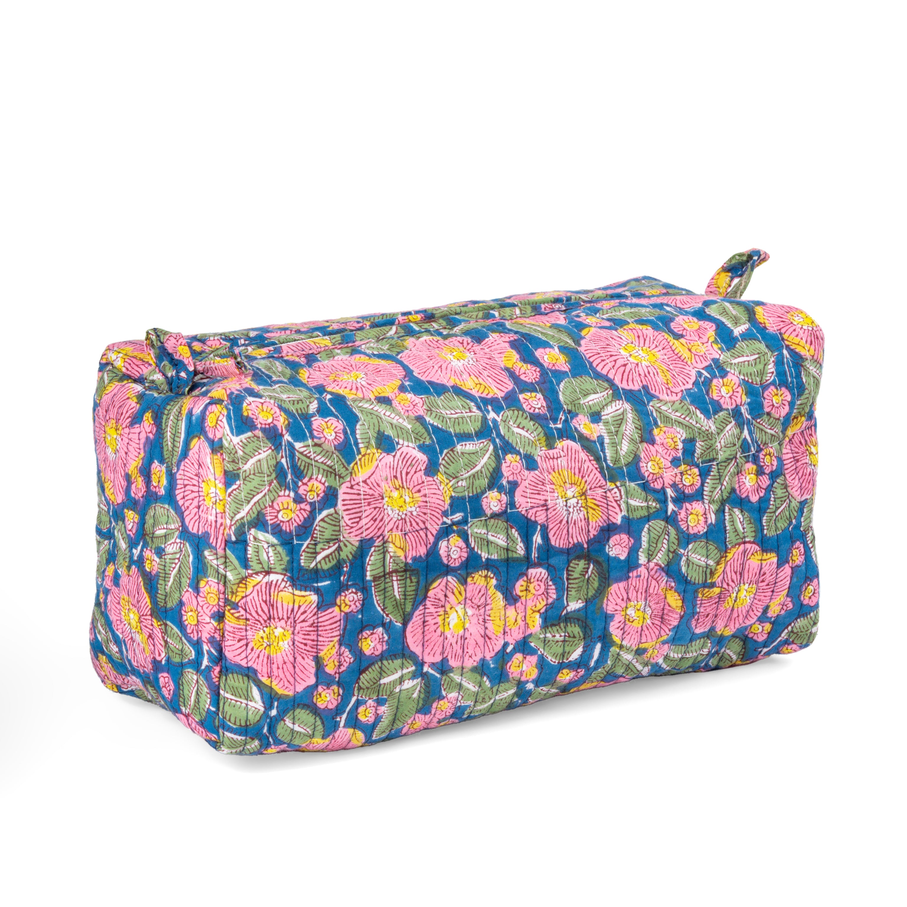 "Garden Paradise" Block Printed Quilted Toiletry Pouch – Large