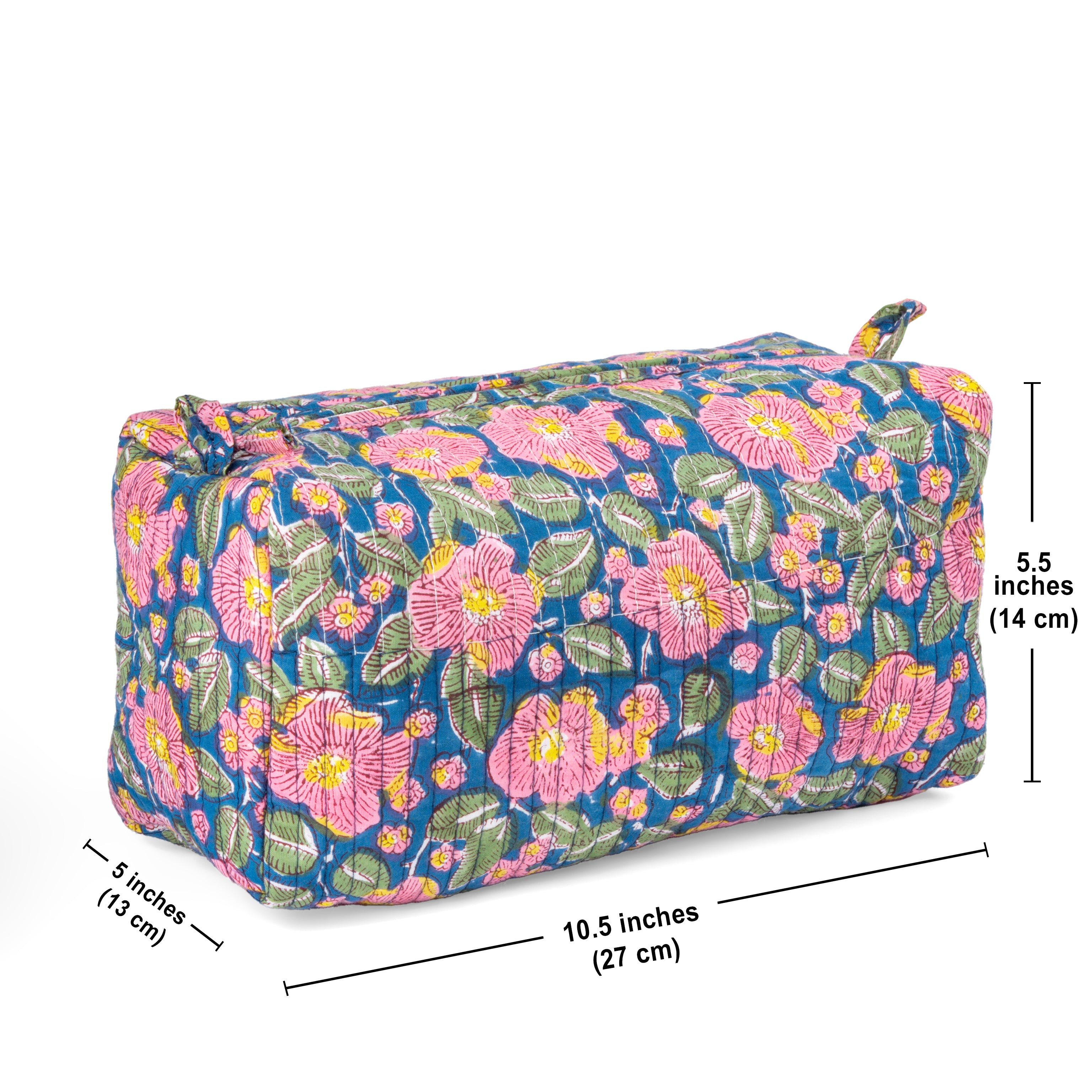 "Garden Paradise" Block Printed Quilted Toiletry Pouch – Large