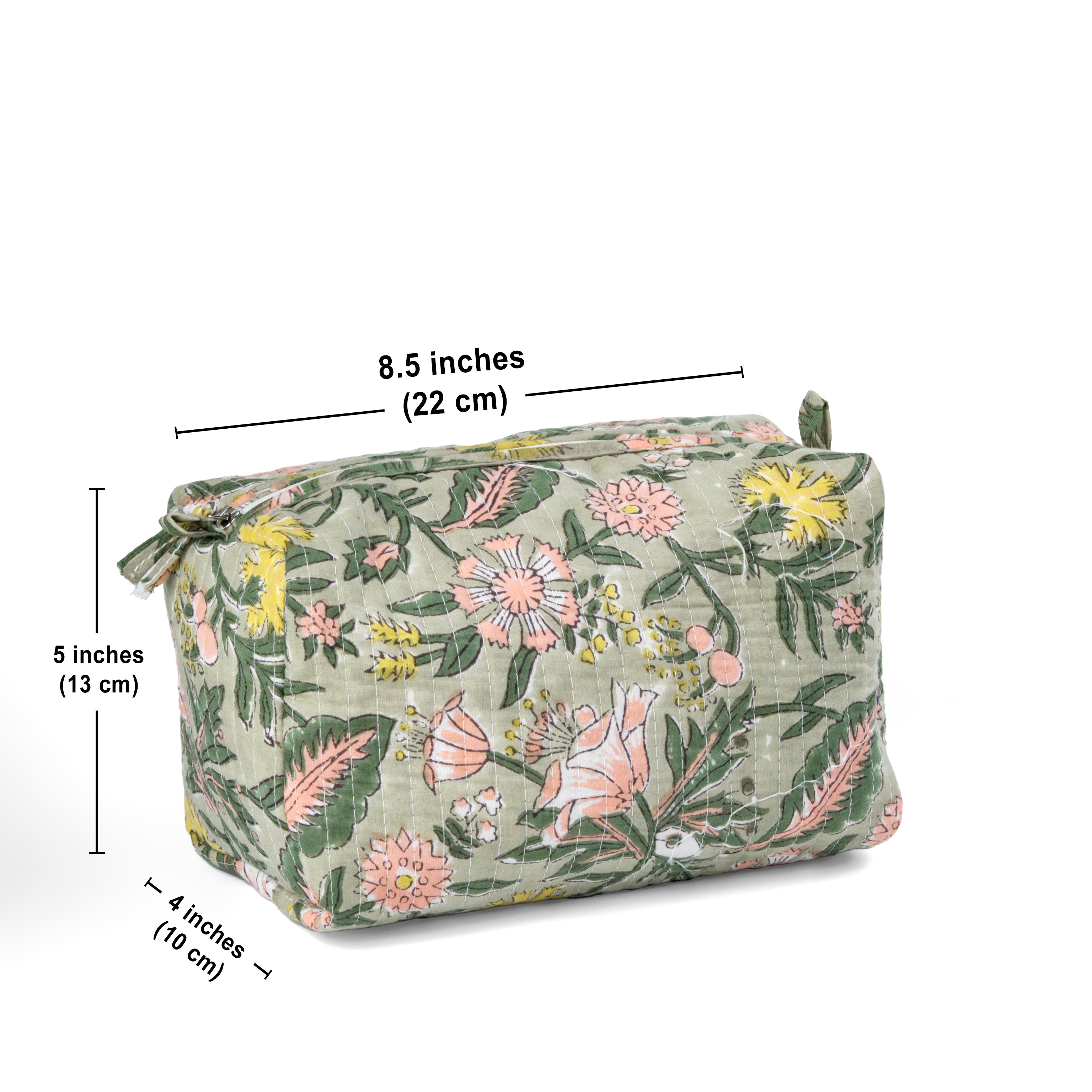 "Forest Bloom" Block Printed Quilted Toiletry Pouch Set of 2 – Small & Medium