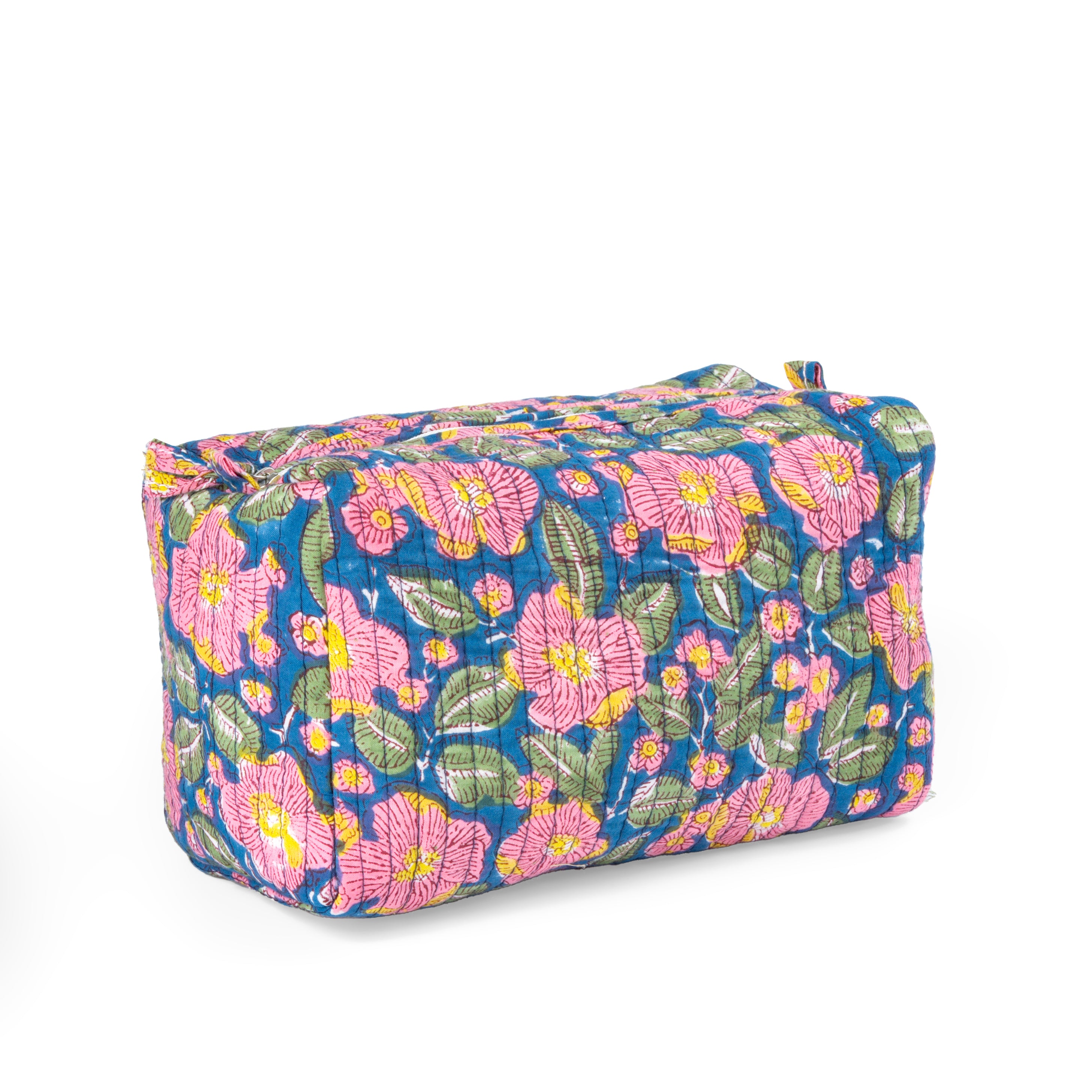 "Garden Paradise" Block Printed Quilted Toiletry Pouch – Medium