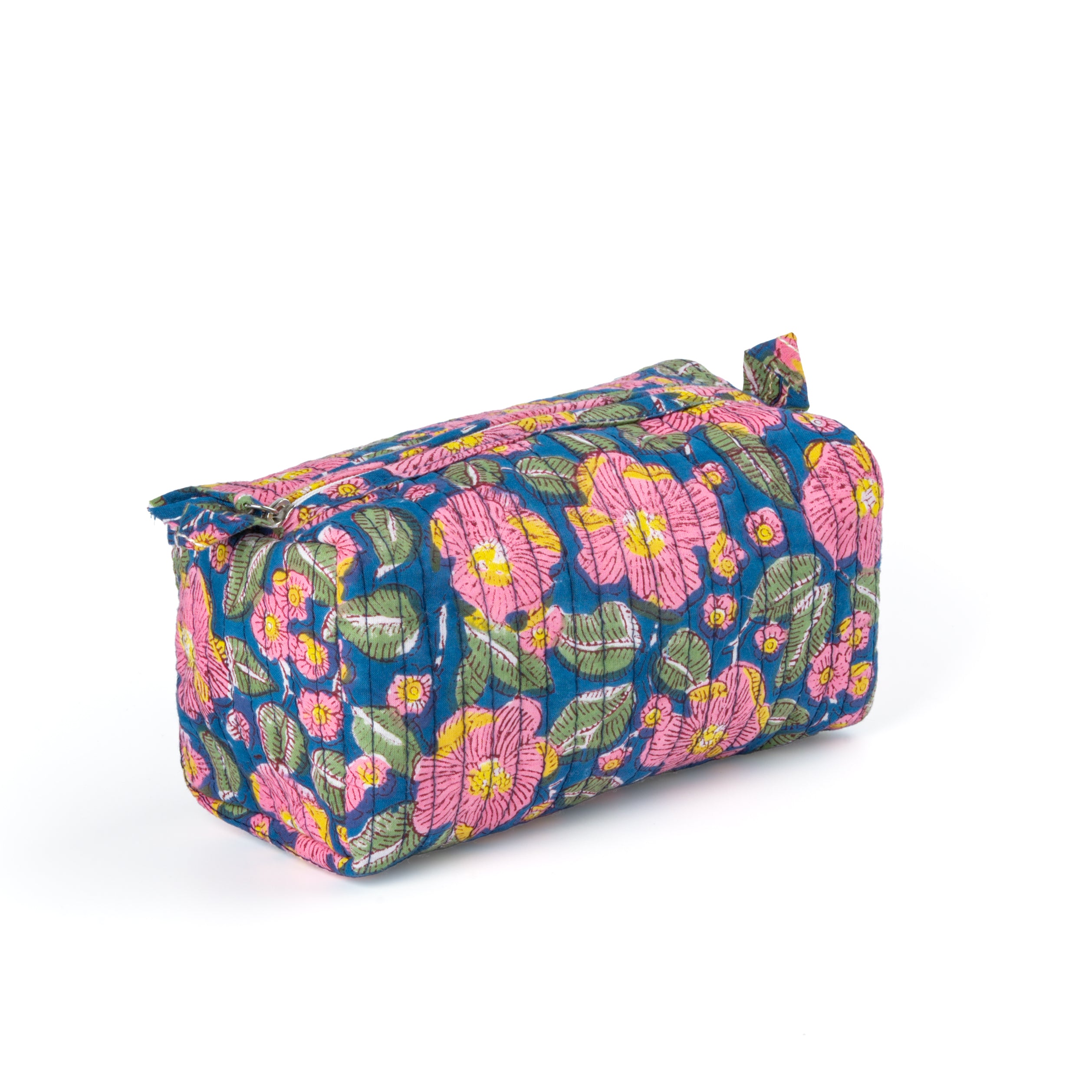 "Garden Paradise" Block Printed Quilted Toiletry Pouch – Small