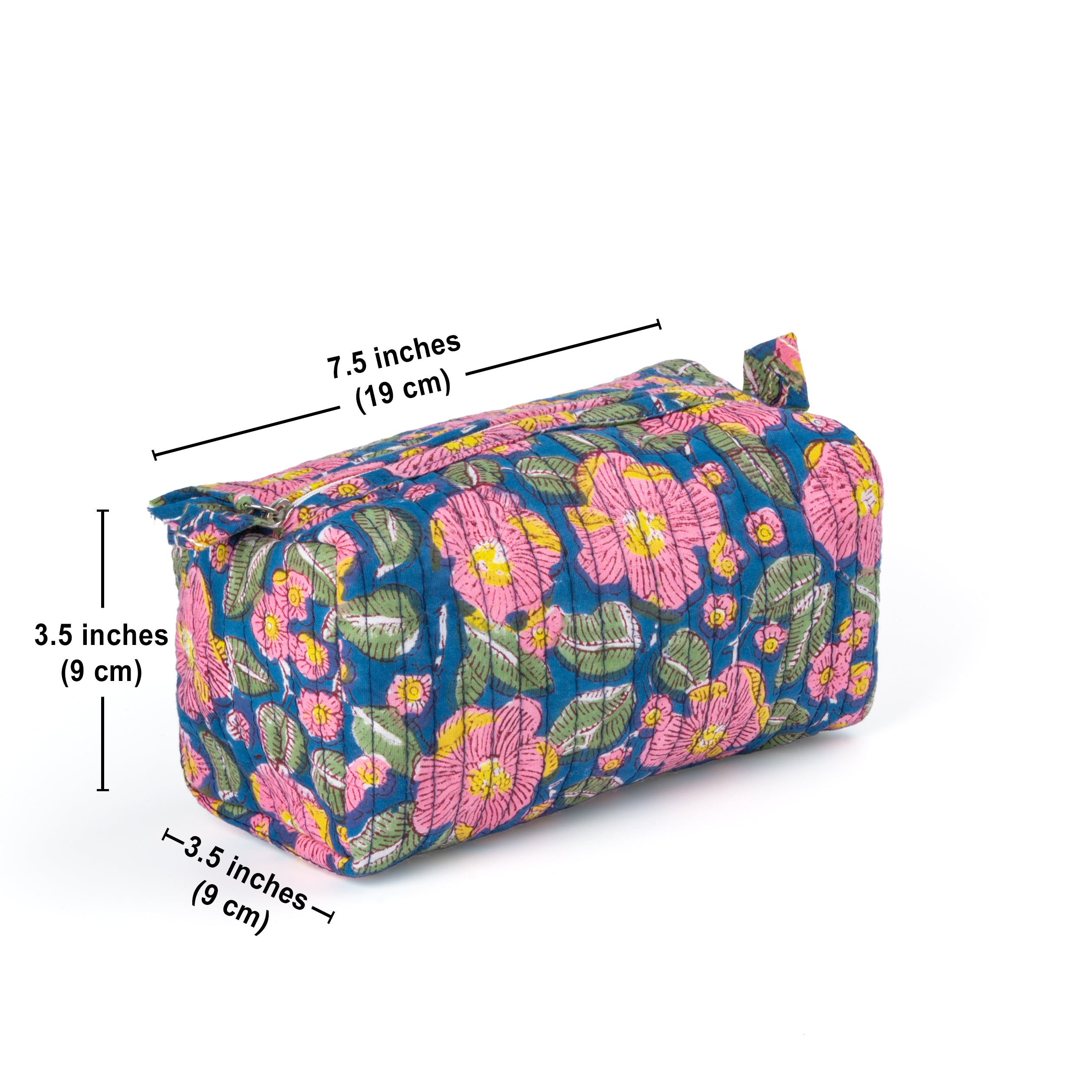 "Garden Paradise" Block Printed Quilted Toiletry Pouch Set of 2 – Small & Medium