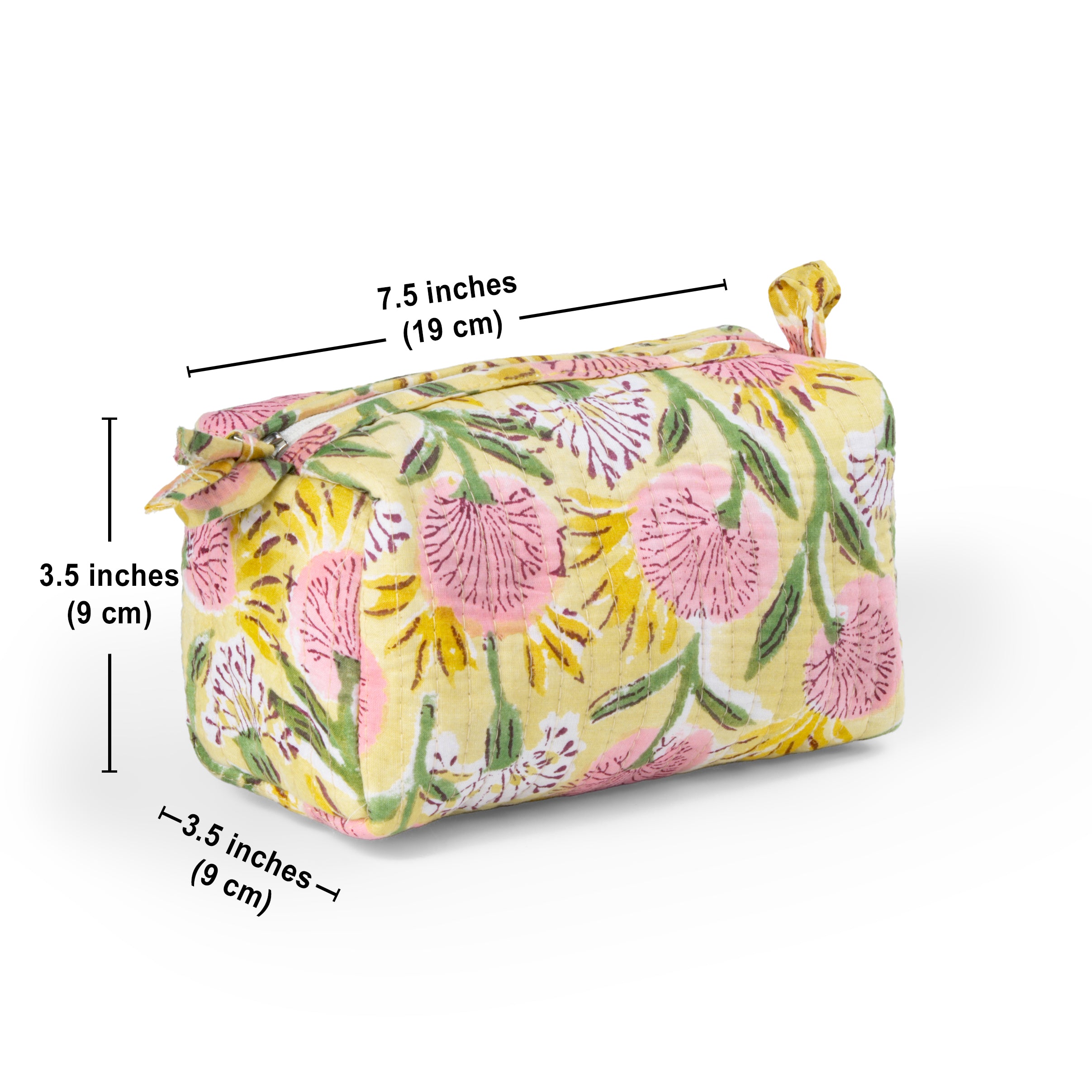 '"Floral Meadow" Block Printed Quilted Toiletry Pouch Set of 2 – Small & Medium