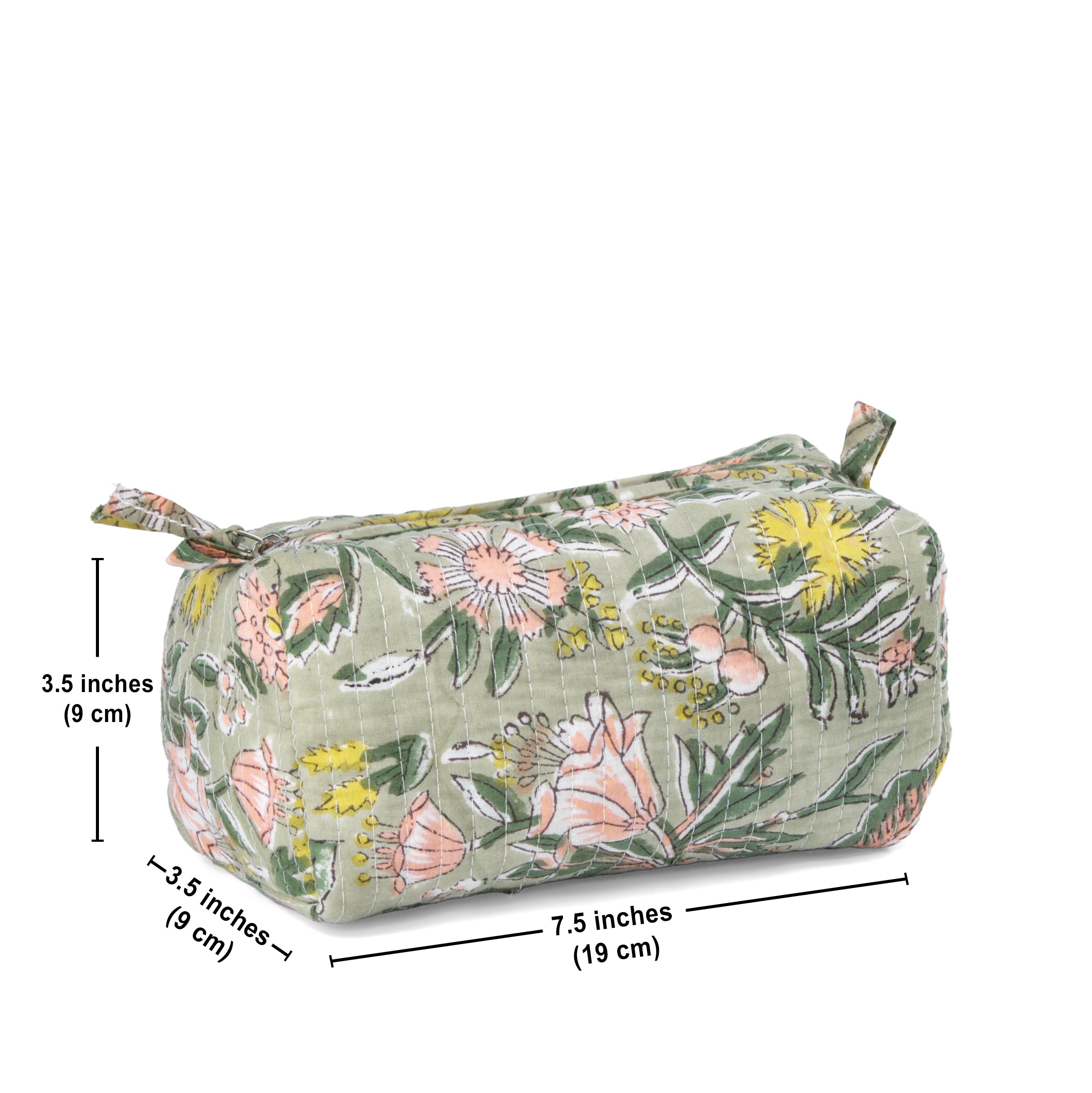 "Forest Bloom" Block Printed Quilted Toiletry Pouch Set of 3 – Small, Medium & Large