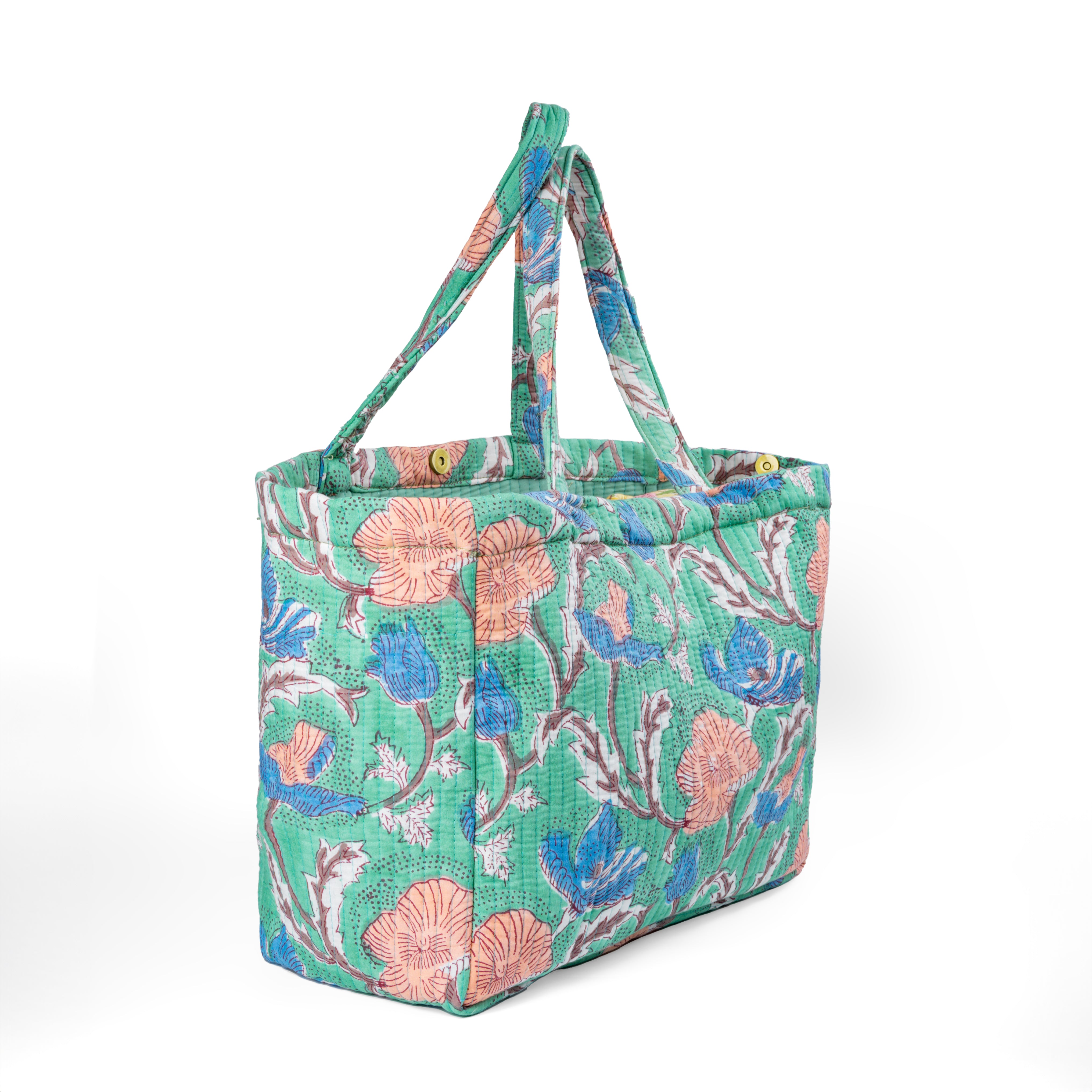 'Wildflower' Convertible Quilted Tote Bag - Block Printed