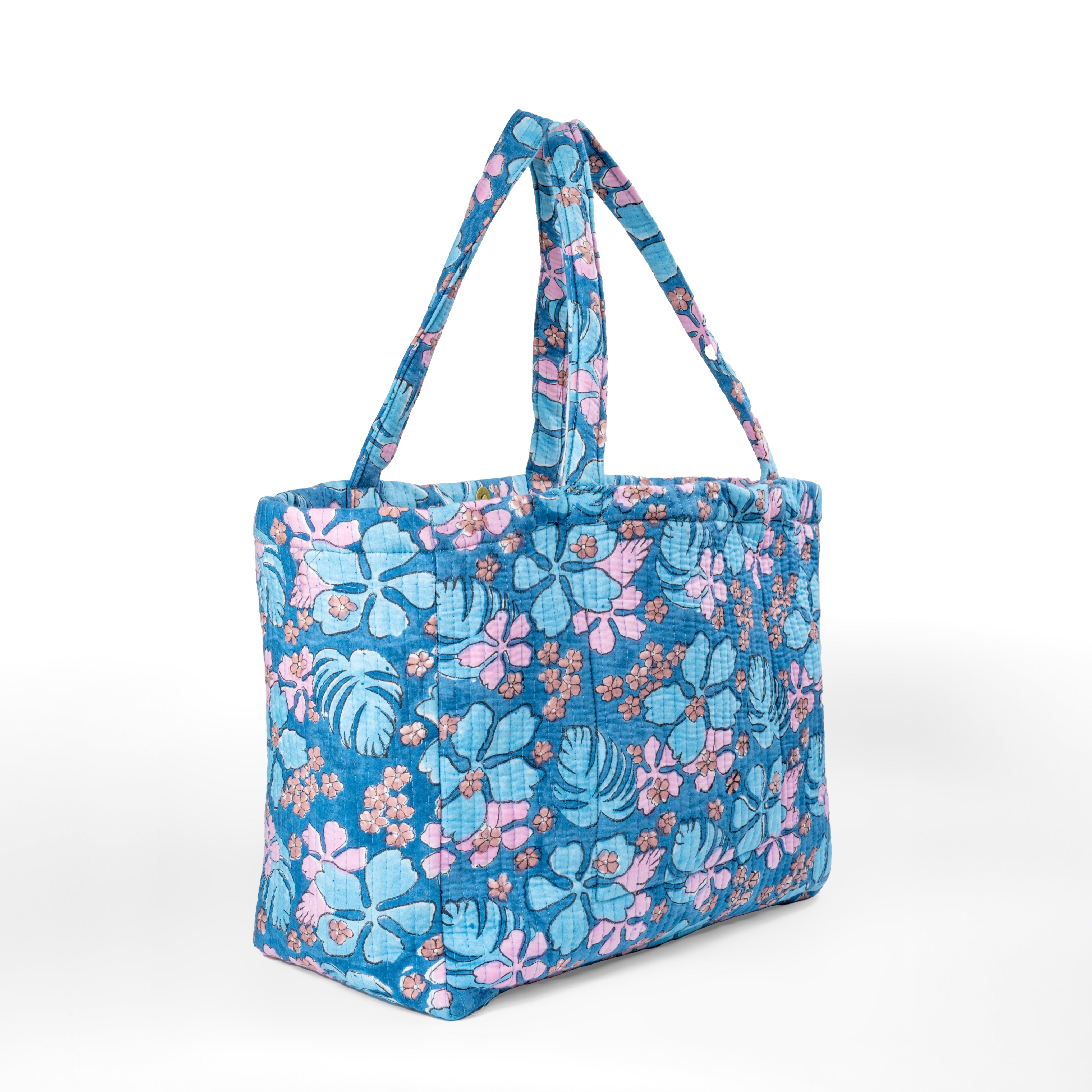 'Floral Breeze' Convertible Quilted Tote Bag - Block Printed