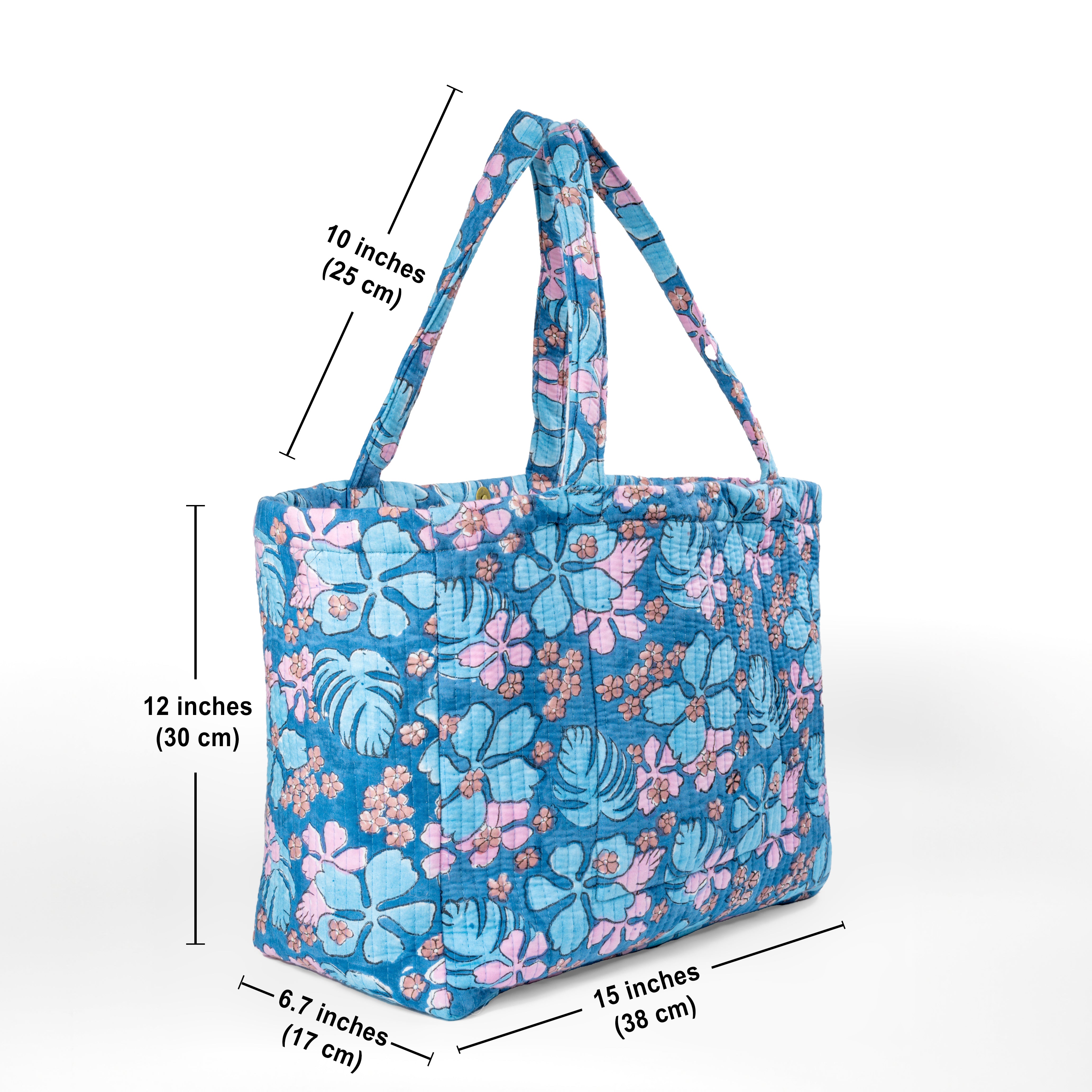 'Floral Breeze' Convertible Quilted Tote Bag - Block Printed