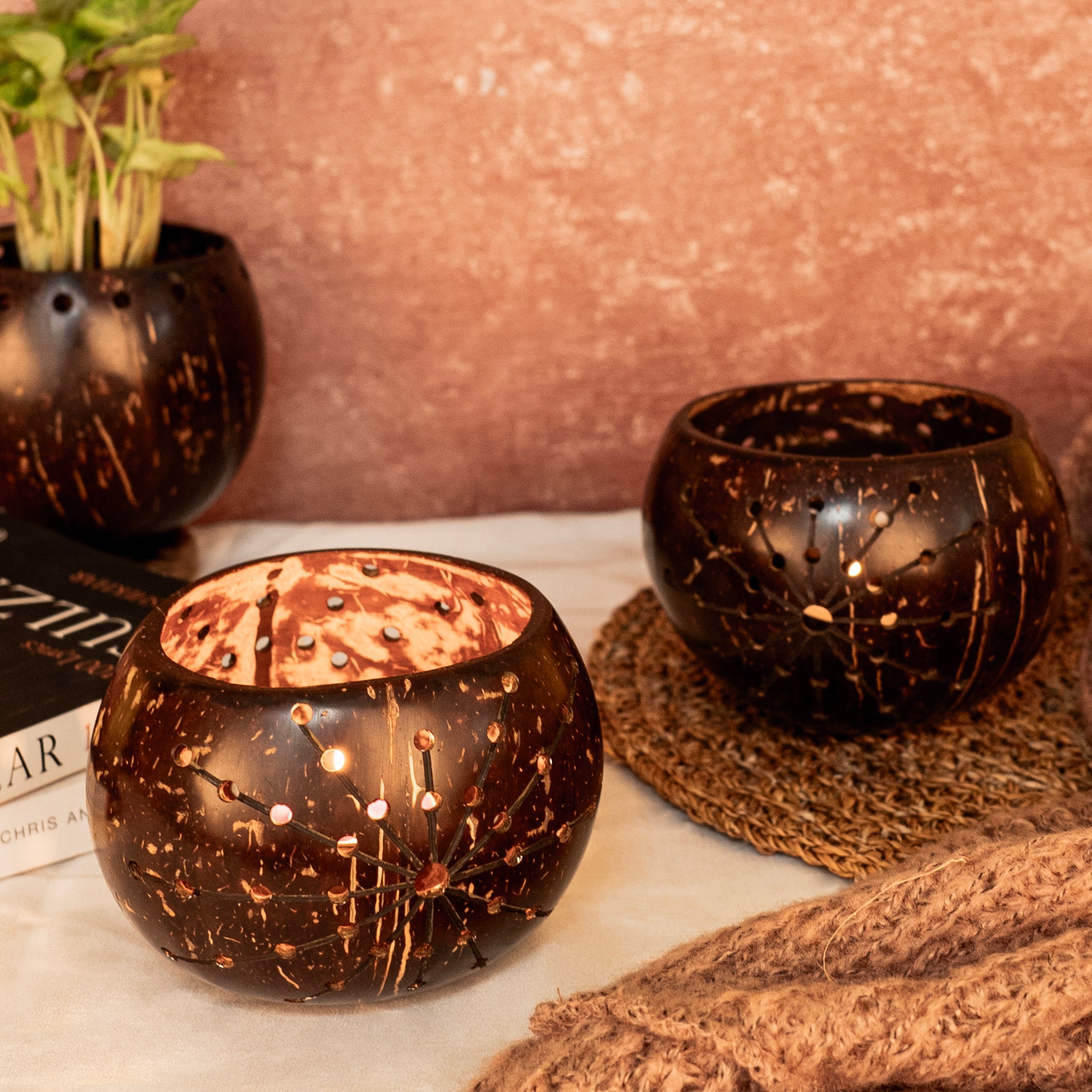 'Coco' Coconut Shell Star Tea Light Holder