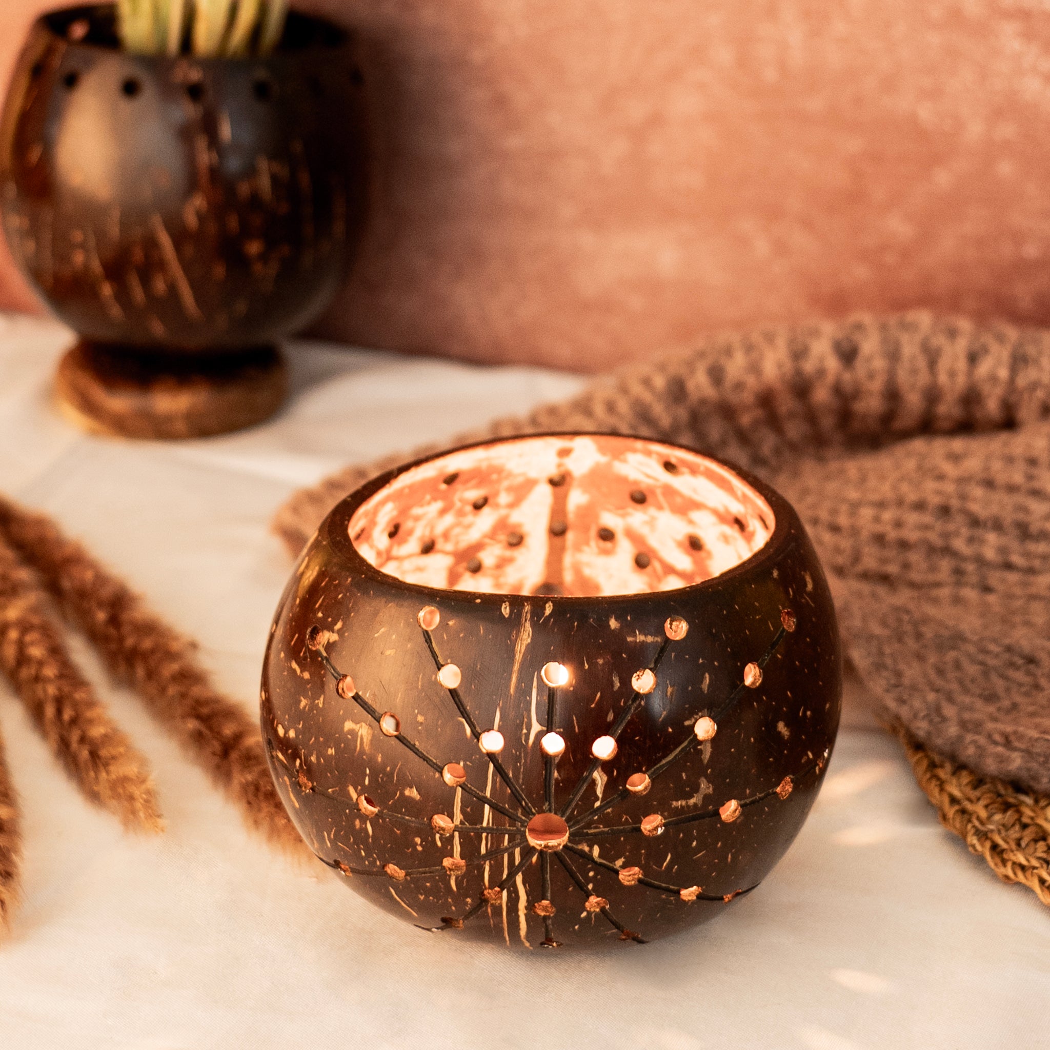 'Coco' Coconut Shell Star Tea Light Holder