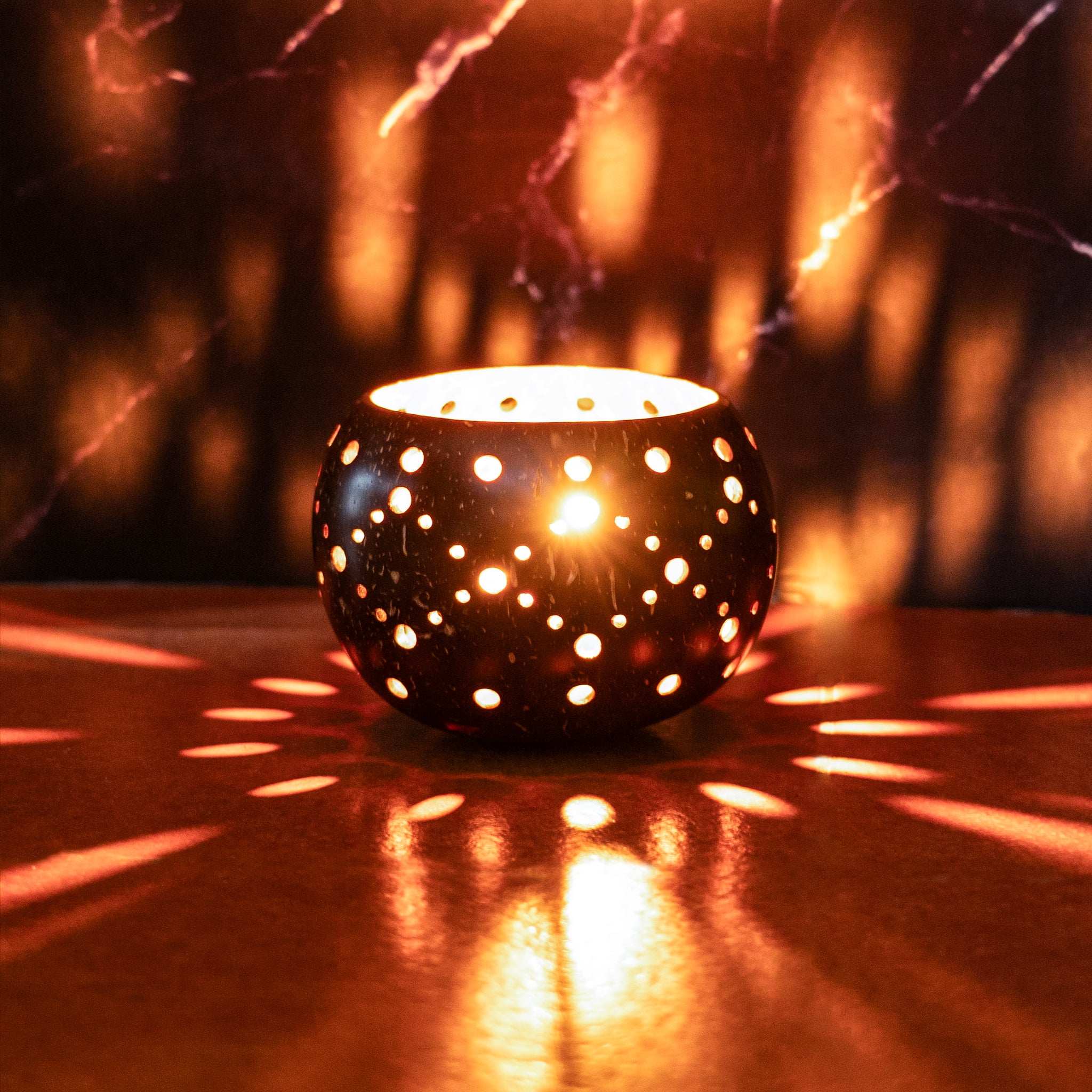 'Coco' Coconut Shell Tea Light Holder- 'Festive'