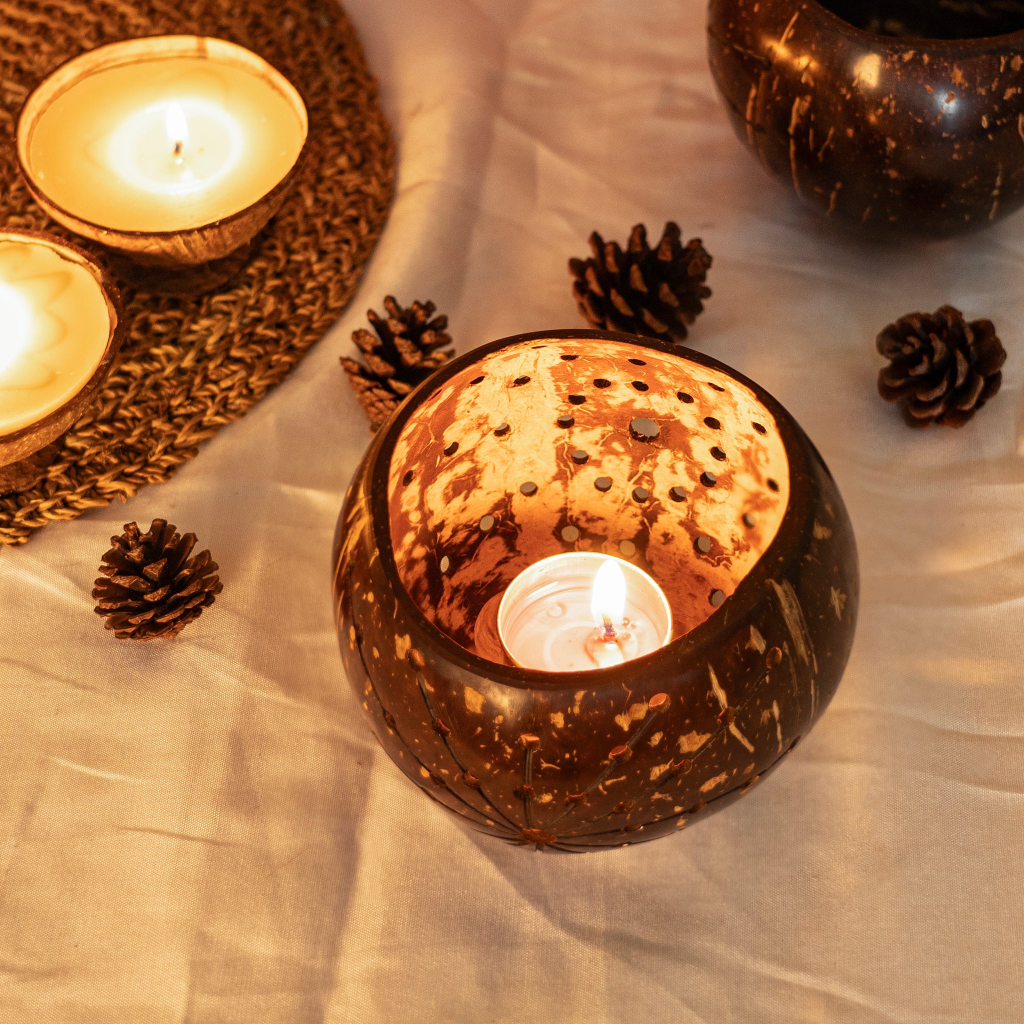 'Coco' Coconut Shell Star Tea Light Holder